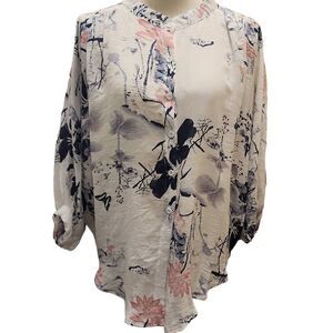 Coco+‎ Carmen Short Sleeve Tunic Blouse Women's Size S/M Floral 3/4 Button Front